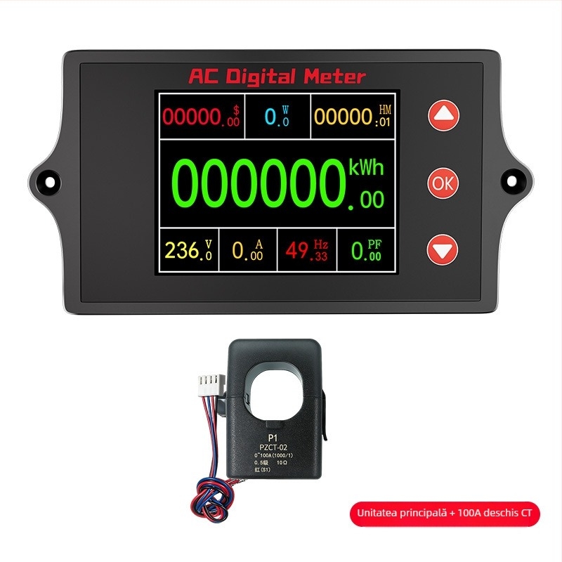 Peacefair Multifuncțional Multimetru de tensiune și curent pentru AC, cu afișaj digital, monitorizare a puterii, frecvență, energie
