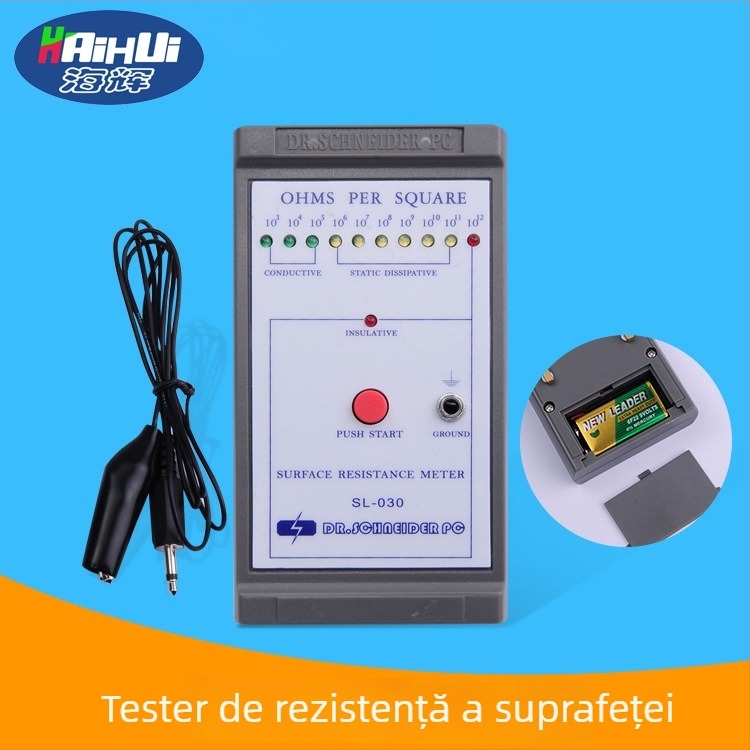 SL-030 tester de rezistență pe suprafață, dispozitiv de măsurare anti-static digital, model SL-030, alimentare: baterie 9V, marcă Haihui, etichetare privată licențiată: Da