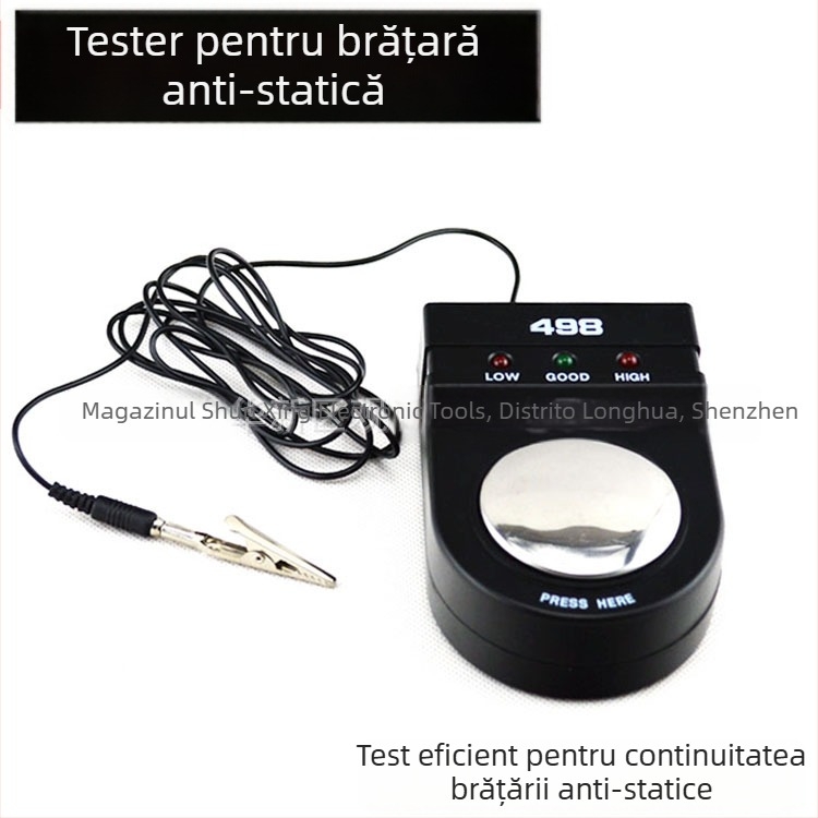 Tester fără fir pentru rezistența de împământare a brățării anti-statice, model 498, interval de măsurare 0-10, greutate 0,23 kg