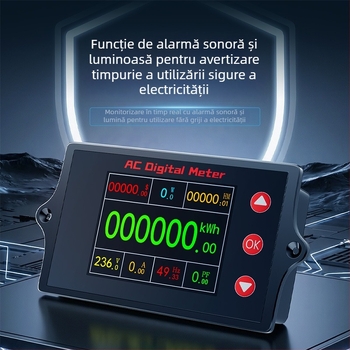 Peacefair Multimetru AC pentru tensiune și curent cu afișaj digital, monitorizare a puterii, măsurarea frecvenței și calculul costului energiei