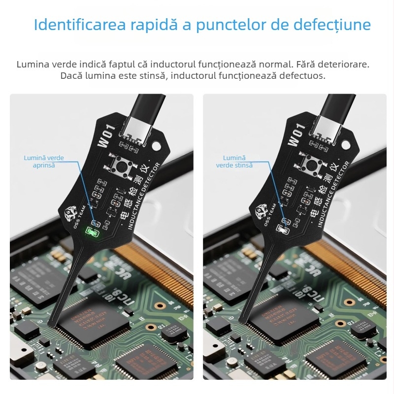 OSS tester de inductori pentru reparații la telefoane mobile – diagnosticare digitală a defectelor la inductor pe placa de circuite și măsurare prin inducție electromagnetică