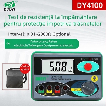 Instrument de măsurare a rezistenței de împământare cu indicator DY4100, interval de măsură 1, alimentat cu baterii