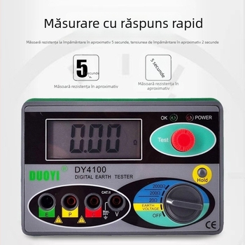 Instrument de măsurare a rezistenței de împământare cu indicator DY4100, interval de măsură 1, alimentat cu baterii