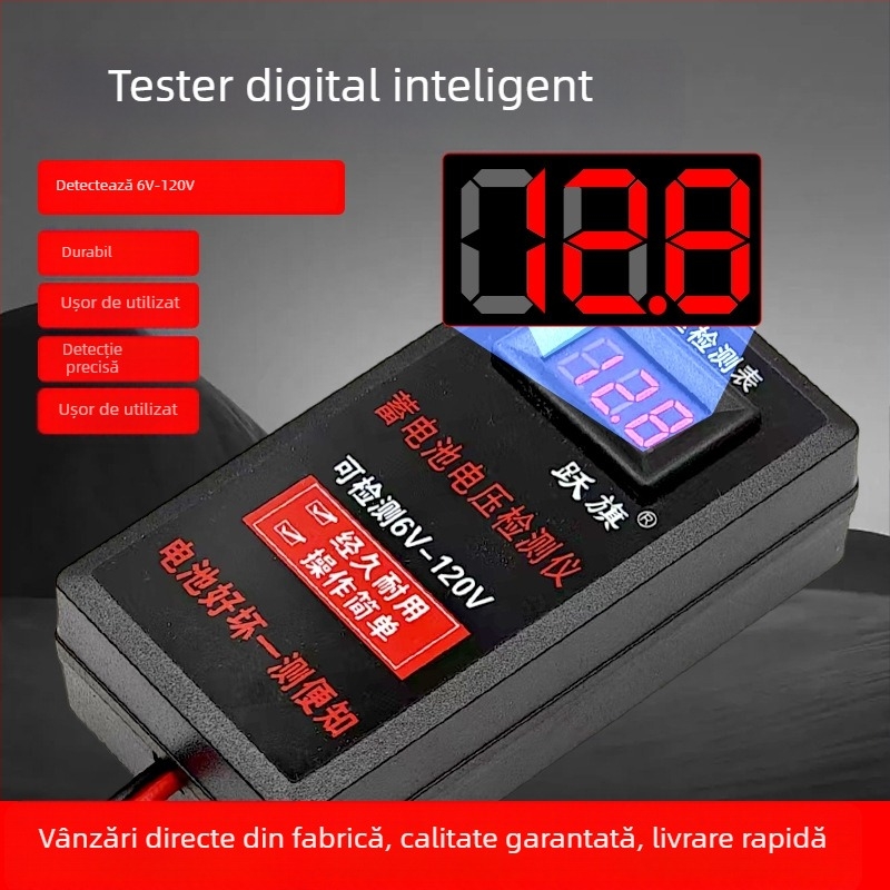 Detector de tensiune a bateriei și voltmetru pentru baterii cu plumb-acid, gamă 6V–120V, portabil, brand Leaping Flag