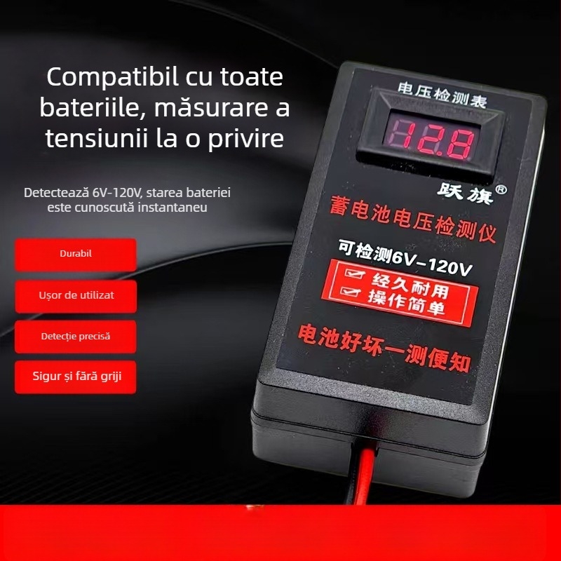 Detector de tensiune a bateriei și voltmetru pentru baterii cu plumb-acid, gamă 6V–120V, portabil, brand Leaping Flag