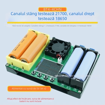 Tester pentru rezistența internă și capacitatea bateriilor Li‑ion 21700/18650, cu două celule, patru canale – încărcare, descărcare și îmbătrânire