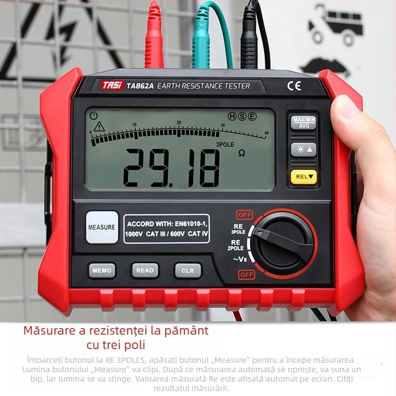 TA862A Multimetru pentru rezistența la pământ și tensiunea de pământ – Afișaj digital de înaltă precizie – Alimentare: baterie 8×5