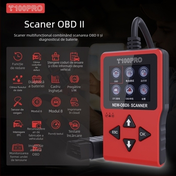 Instrument de diagnosticare OBD2 pentru mașină, interfață Elm327, diagnosticare defect motor/baterie, citire coduri, model T100pro, 12V