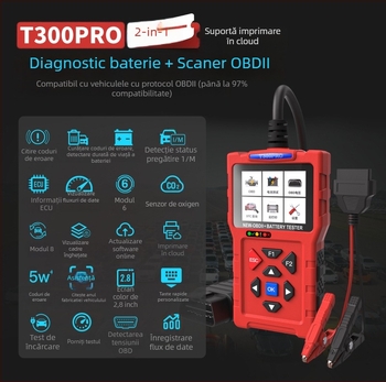 Instrument de diagnoză a defecțiunilor auto T300 – Cititor de coduri OBD2 pentru motor, 8-30V, 20-60°C, potrivit pentru vehicule pe combustibil