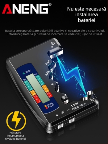 BT158 Detectoare de putere a bateriei – Ecran LCD digital, măsurarea energiei rămase, tester de tensiune și capacitate pentru baterie universală