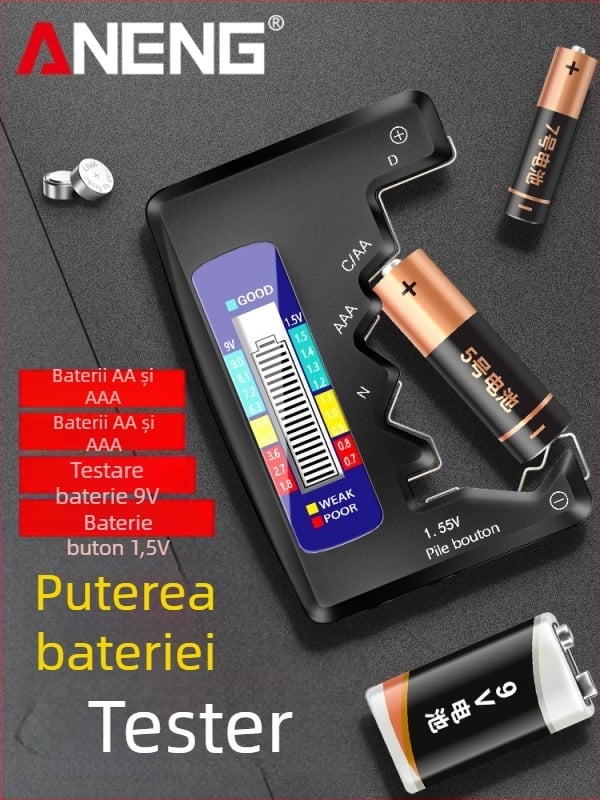 BT158 Detectoare de putere a bateriei – Ecran LCD digital, măsurarea energiei rămase, tester de tensiune și capacitate pentru baterie universală
