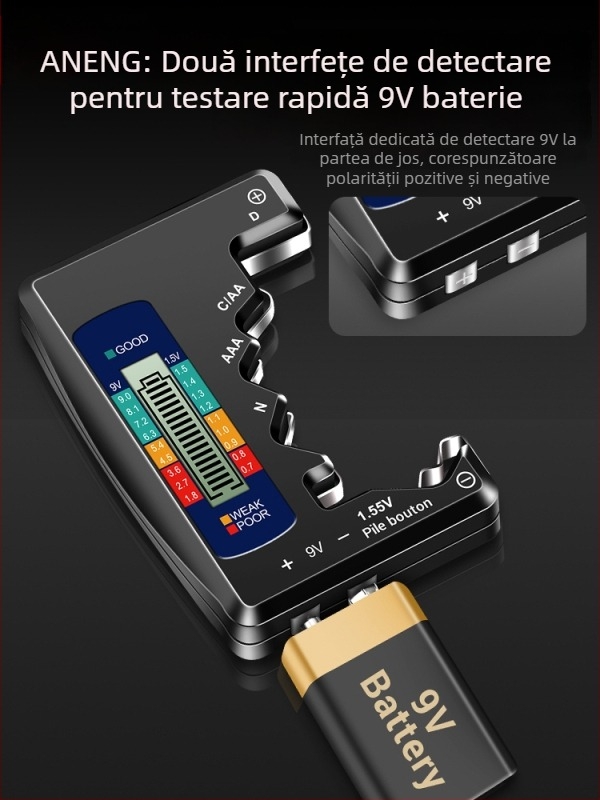 BT158 Detectoare de putere a bateriei – Ecran LCD digital, măsurarea energiei rămase, tester de tensiune și capacitate pentru baterie universală