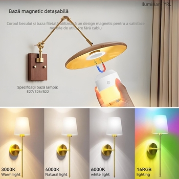 Lampa LED de noapte cu telecomandă, fără cabluri, baterie reîncărcabilă, intensitate luminoasă reglabilă, 5V, 5W, IP20