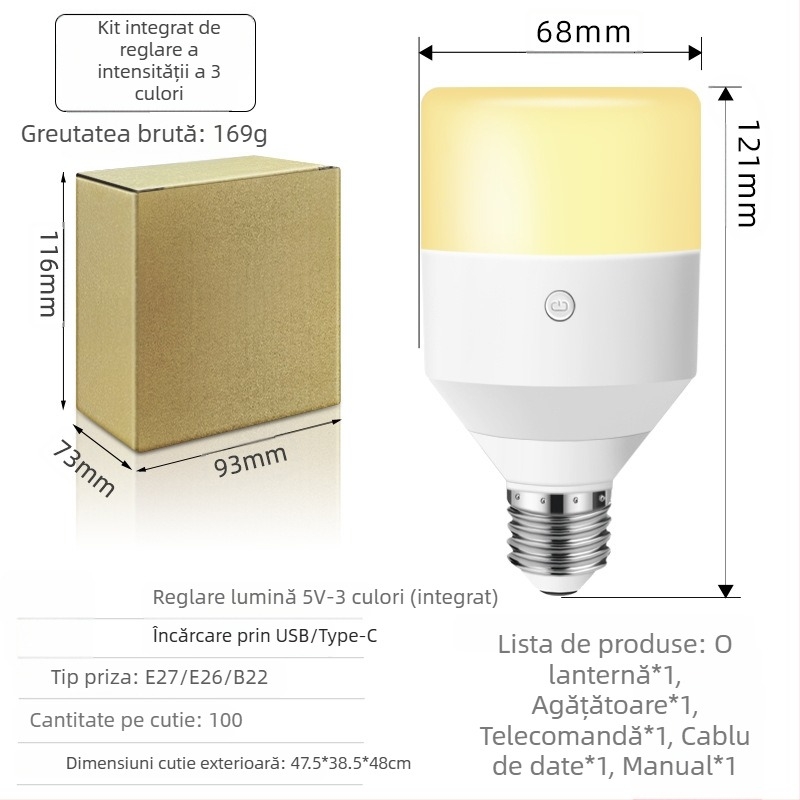 Lampa LED de noapte cu telecomandă, fără cabluri, baterie reîncărcabilă, intensitate luminoasă reglabilă, 5V, 5W, IP20