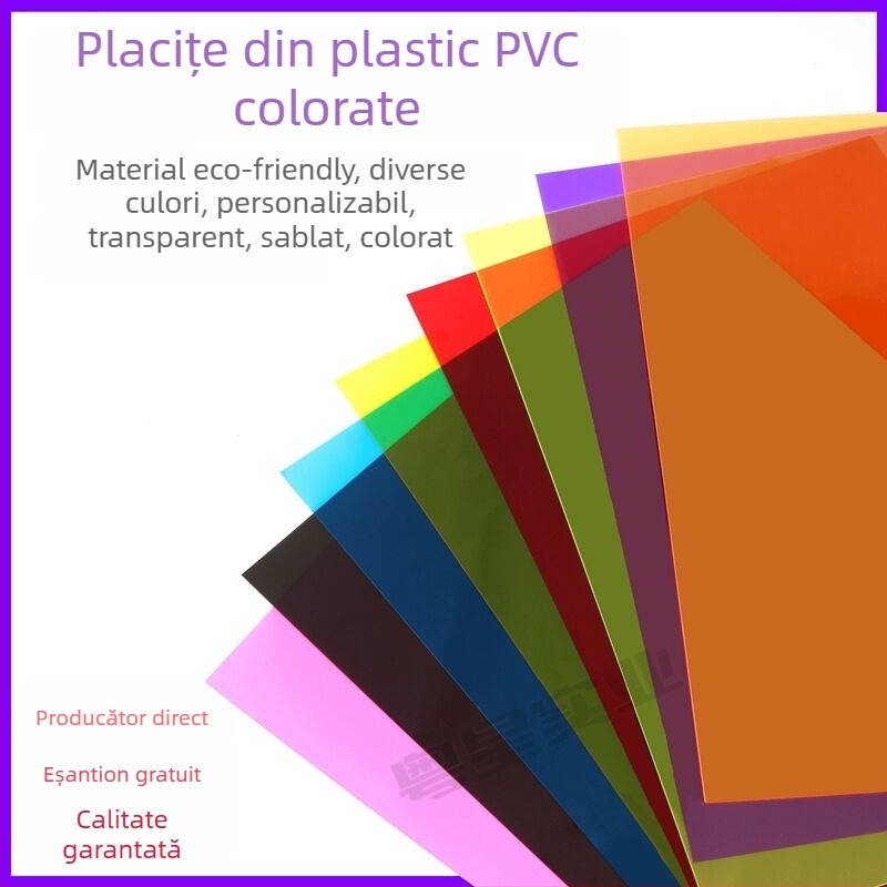 Foaie PVC cu finisaj transparent și mat; ignifugă; grosime 0,3 mm (transparent) sau 0,5 mm (mat); material PVC/PP; potrivită pentru imprimare, laminare și gravură