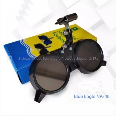 Blue Eagle NP248 Ochelari de protecție clip-on din aliaj, flip-up, pentru metalurgie, rezistenți la praf și la impact, lentile 1.0 mm transparente + 2.0 mm filtru #5, ANSI EN166 EN170