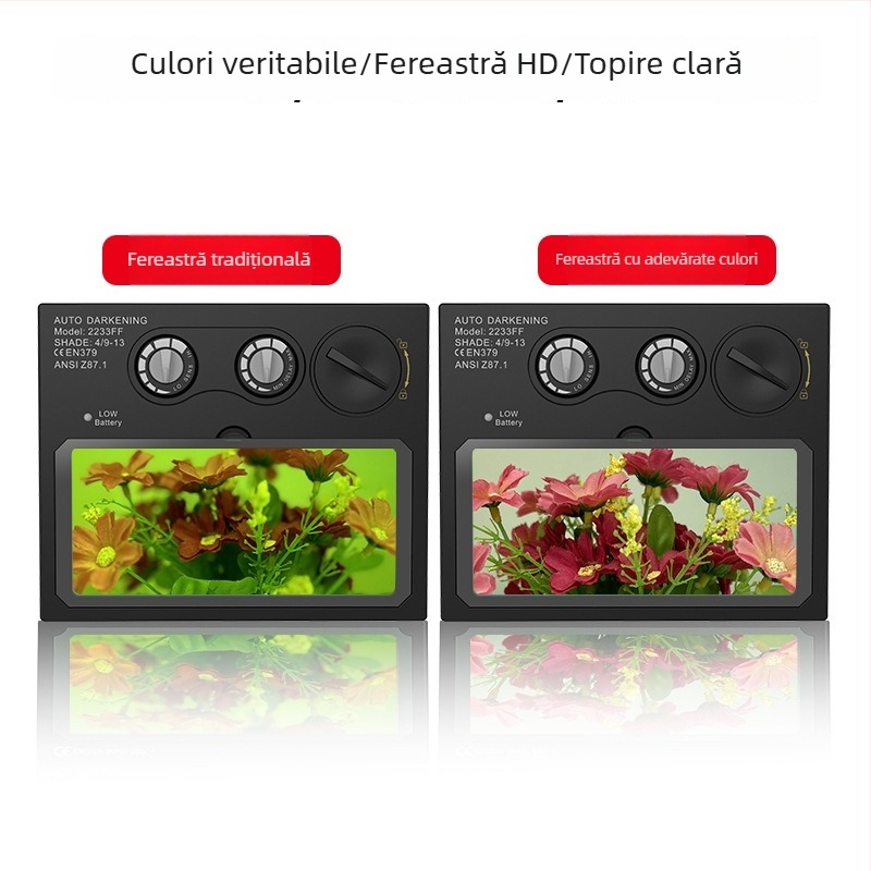 Mască de sudură cu auto-întunecare DIN9-13, filtru înlocuibil, alimentare solară, DIN4 în modul luminos