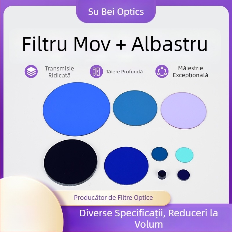 Filtru mov din sticlă opticã, tip absorbant, filtru de culoare cu bandă de trecere pentru instrumente optice, filtru albastru