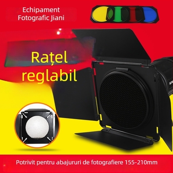 Accesoriu de iluminat: protecție reglabilă cu patru foi, filtru de contur pentru lumină, compatibil cu capac 18–21 cm, model KLJ2, capacitate de încărcare 2–5 kg