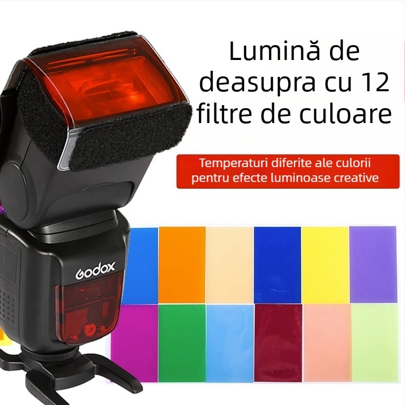 Kit accesorii bliț DSLR: 12 filtre de culoare, film pentru temperatura culorii, montaj din aliaj de aluminiu