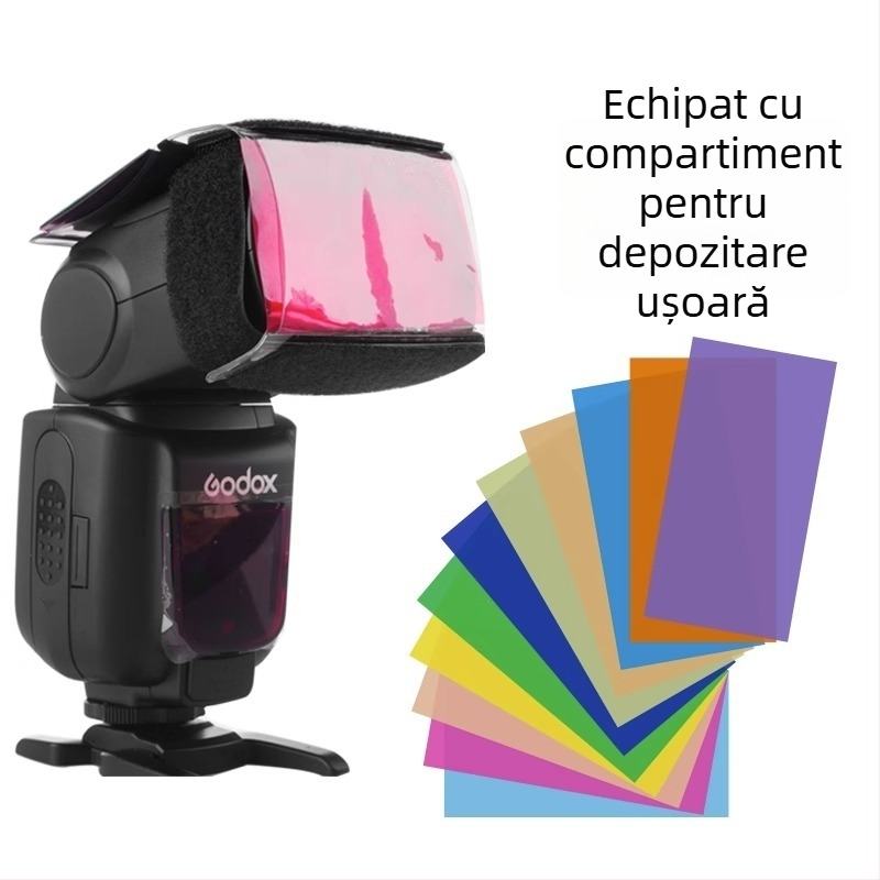 Kit accesorii bliț DSLR: 12 filtre de culoare, film pentru temperatura culorii, montaj din aliaj de aluminiu