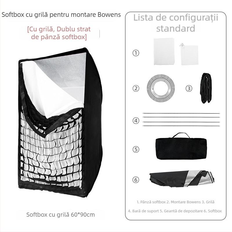 MR6090 Echipament de lumină moale pentru Baorong lămpile, blițuri și lumini continue; pânză Oxford cu particule reflectorizante; sarcină maximă 2–5 kg