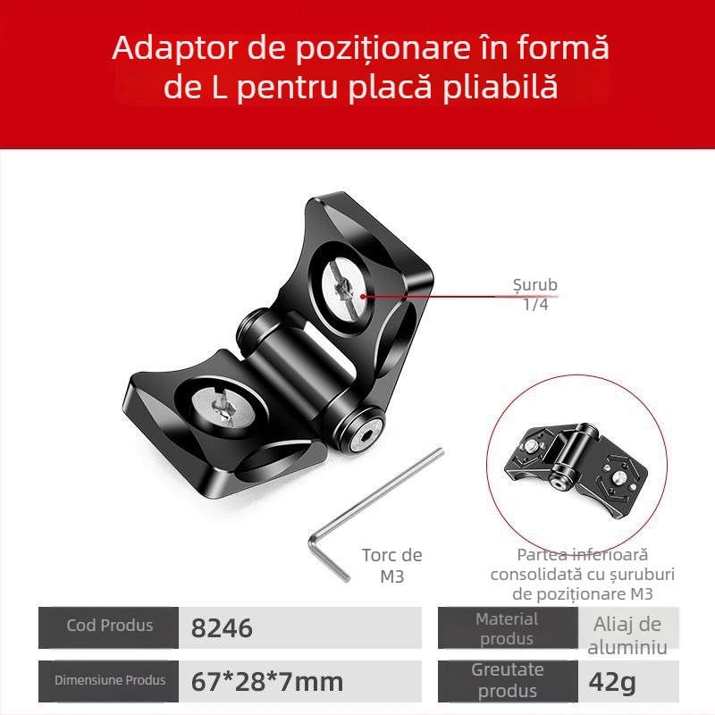 Xinwenxuan 8246 adaptor din aluminiu, suport în formă de L, cu gaură de montaj 1/4-20 pentru transmisie video DJI SDR
