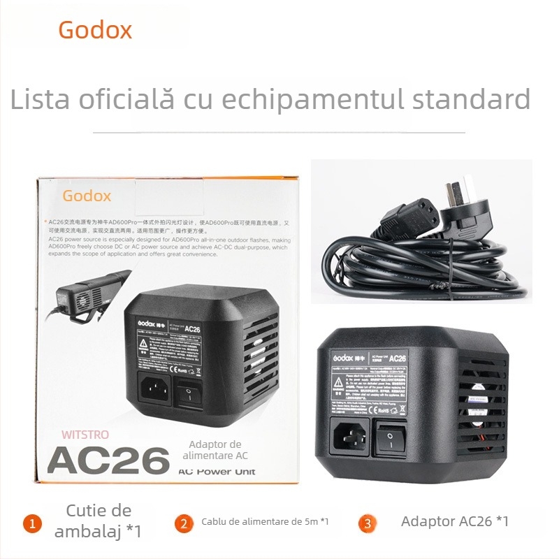 AC26 adaptor AC pentru Shenniu AD600Pro lampă de exterior, aliaj de aluminiu, universal 110V/220V