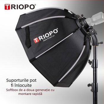 Softbox pentru blițul camerei, construcție din aliaj de aluminiu, sarcină maximă 2–5 kg, greutate 0,64 kg