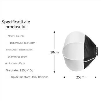 Aparat de iluminare cu lumină difuză pentru Baorong mini, material Nylon ABS/Oxford, greutate 0,22 kg, sarcină maximă sub 2 kg