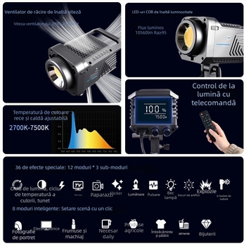 Wolfgang S600 Lumină de studio pentru fotografie, 100W, aliaj de aluminiu + ABS + PC, temperatură de culoare reglabilă, utilizare universală