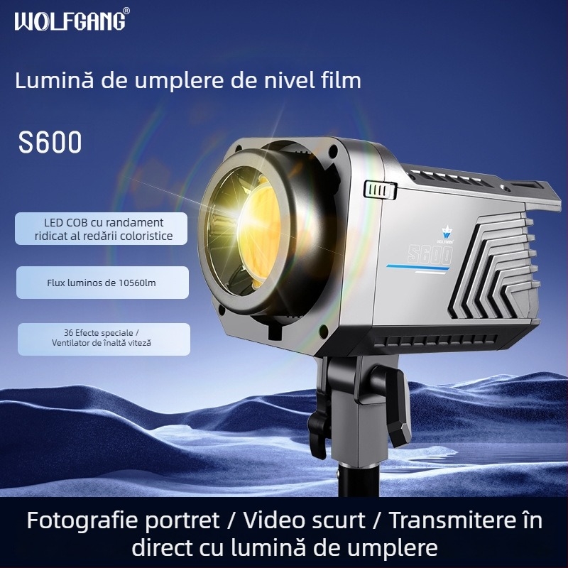 Wolfgang S600 Lumină de studio pentru fotografie, 100W, aliaj de aluminiu + ABS + PC, temperatură de culoare reglabilă, utilizare universală