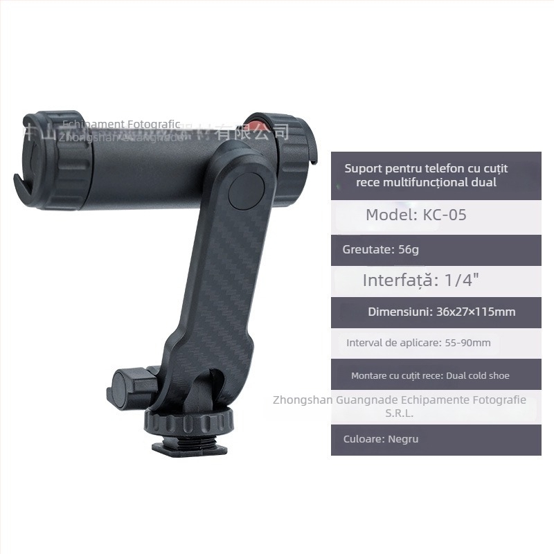 Clește pentru telefon cu dublu suport rece, montură rotativă orizontală/verticală – ABS, încărcare maximă 2 kg