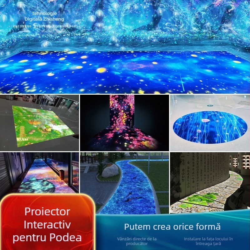 Proiector holografic 3D interactiv pentru podea, fără ochelari – Model zs-3777, 1080P, 3600 lumeni, 350W