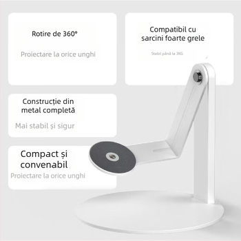 Weather Suport desktop din metal pentru proiector, braț pivotant de 360°, bază standard 1/4, greutate 560 g, încărcătură 3 kg.