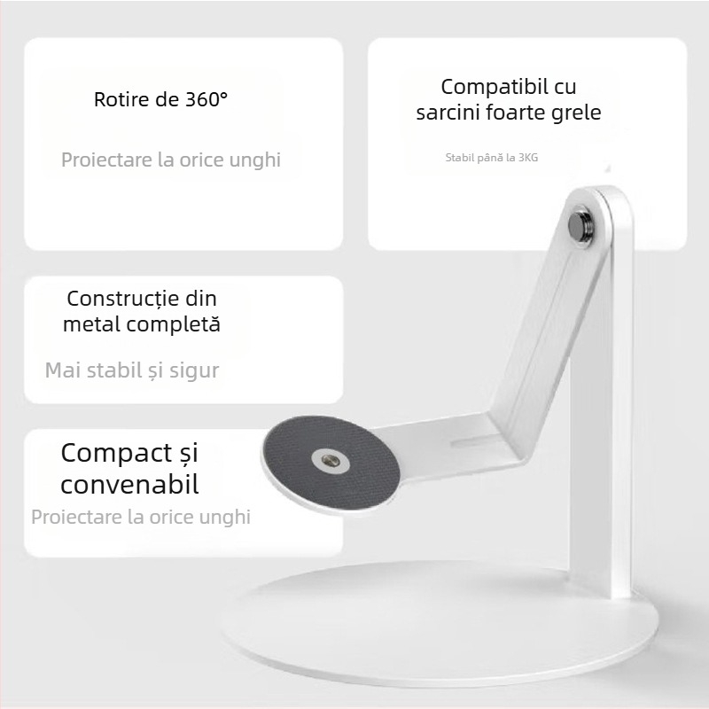 Weather Suport desktop din metal pentru proiector, braț pivotant de 360°, bază standard 1/4, greutate 560 g, încărcătură 3 kg.