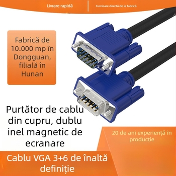 Cablu VGA 3+6 — mufă la mufă, conductor din cupru, lungime 1,5 m, carcasă injectată