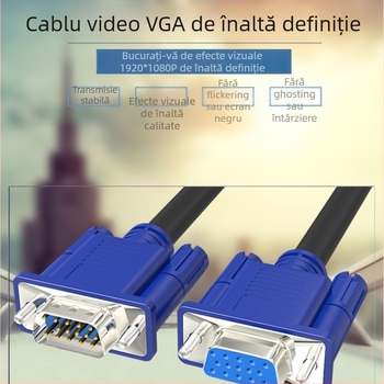 Cablu VGA 3+6 — mufă la mufă, conductor din cupru, lungime 1,5 m, carcasă injectată