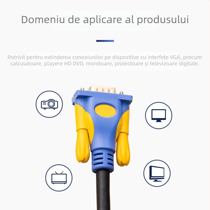 Cablu VGA HYX-28, cupru fără oxigen placat aur, 15 pini, M-M pentru proiectoare