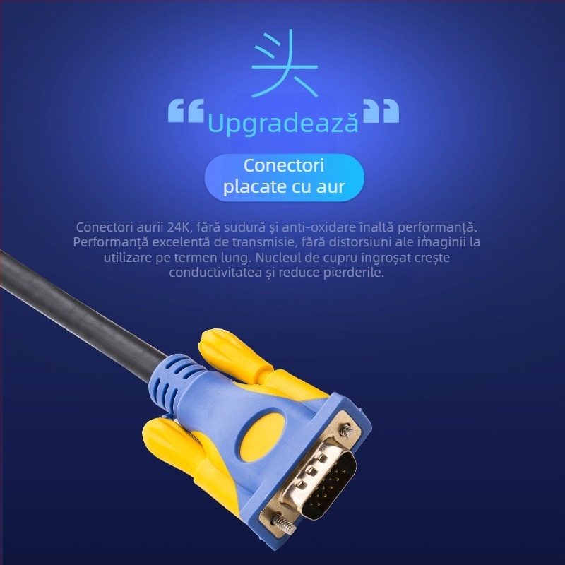 Cablu VGA HYX-28, cupru fără oxigen placat aur, 15 pini, M-M pentru proiectoare