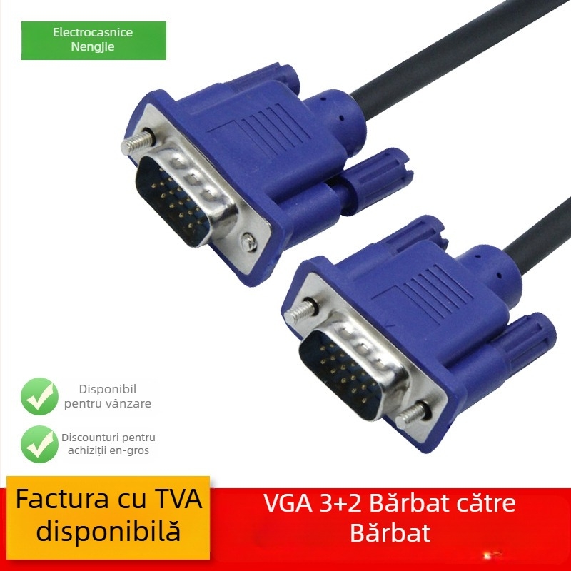 Cablu VGA pentru computer, monitor, TV și proiector, lungime 1,5 m, interfață VGA, conductor copper-clad steel, turnare prin injecție