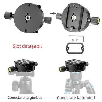 Placă de eliberare rapidă pentru cameră – clemă 360°, universală, aliaj de aluminiu, sarcină maximă 2–5 kg, dimensiuni 94,5×60 mm, greutate 0,2 kg