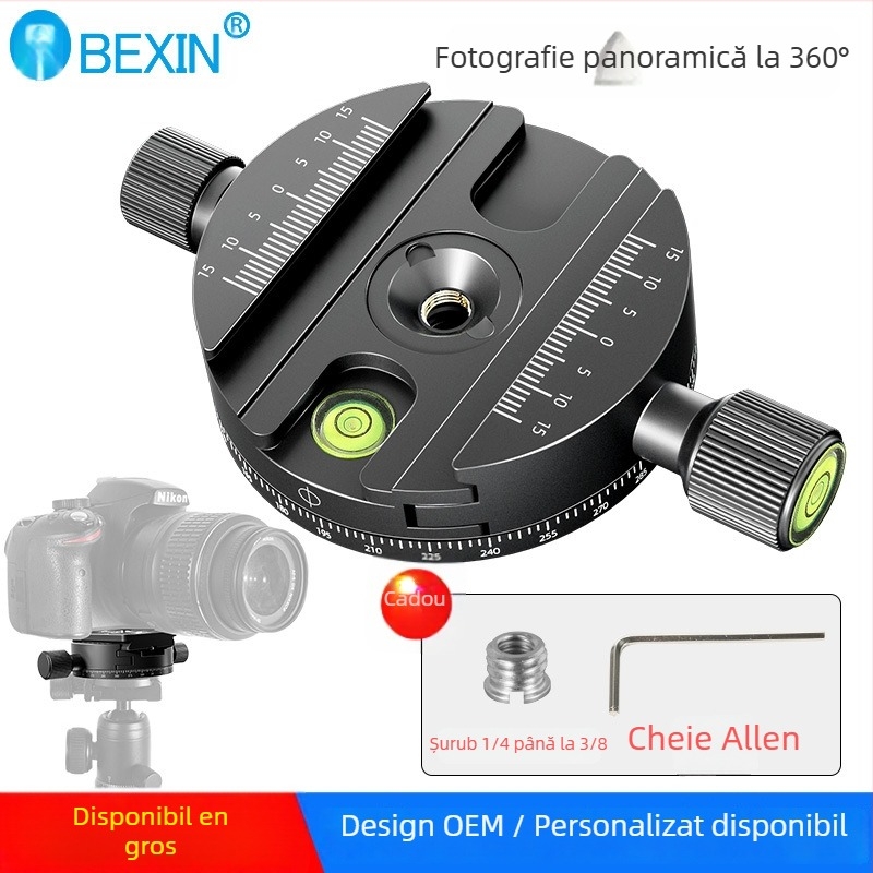 Placă de eliberare rapidă pentru cameră – clemă 360°, universală, aliaj de aluminiu, sarcină maximă 2–5 kg, dimensiuni 94,5×60 mm, greutate 0,2 kg