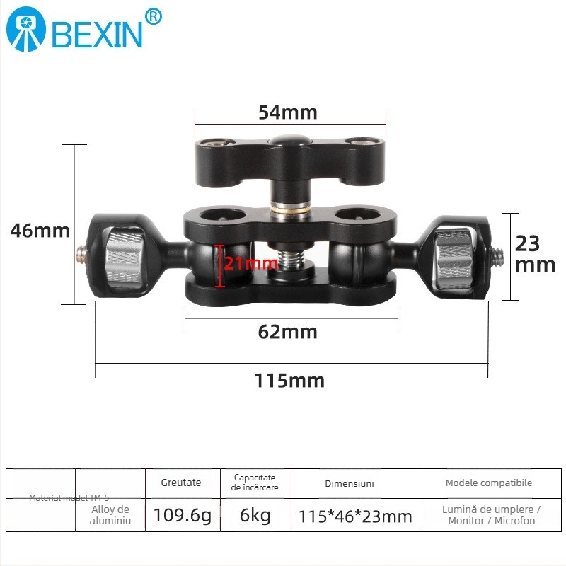 BEXIN TM-5 Braț magic universal din aluminiu pentru microfon și monitor, reglaj multiunghi, încărcare maximă 6 kg
