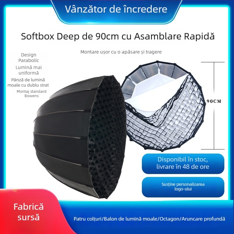 Softbox profund pentru fotografie cu grilă, model RG-90, din fibră de carbon, greutate 1 kg, sarcină 2-5 kg
