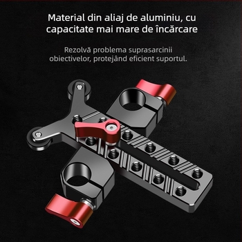 Suport pentru obiectiv teleobiectiv cu clemă pentru țeavă de 15 mm și bază pan/tilt — Model 8170, aliaj de aluminiu, 118 g