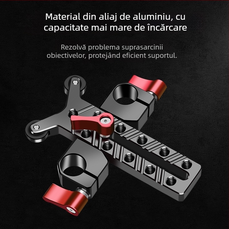 Suport pentru obiectiv teleobiectiv cu clemă pentru țeavă de 15 mm și bază pan/tilt — Model 8170, aliaj de aluminiu, 118 g