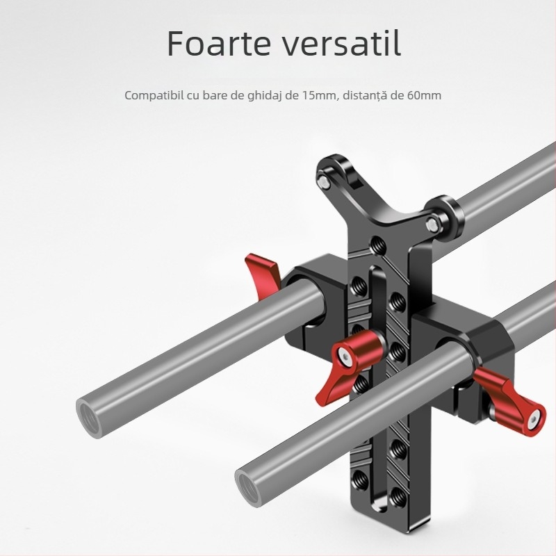 Suport pentru obiectiv teleobiectiv cu clemă pentru țeavă de 15 mm și bază pan/tilt — Model 8170, aliaj de aluminiu, 118 g