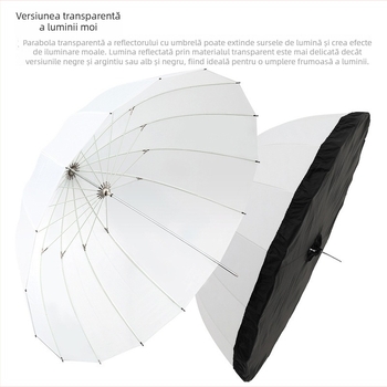 Umbrelă fotografică parabolică pentru lumină difuză, reflector pentru portrete în studio, design parabolic, material pânză Butterfly / ramă metalică, sarcină 2-5 kg, compatibil cu bliț / iluminat de film