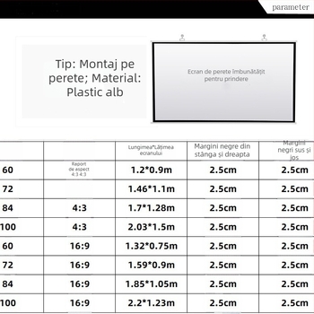 VEIDADZ Ecran de Proiecție - Montat pe perete, Cortină din plastic